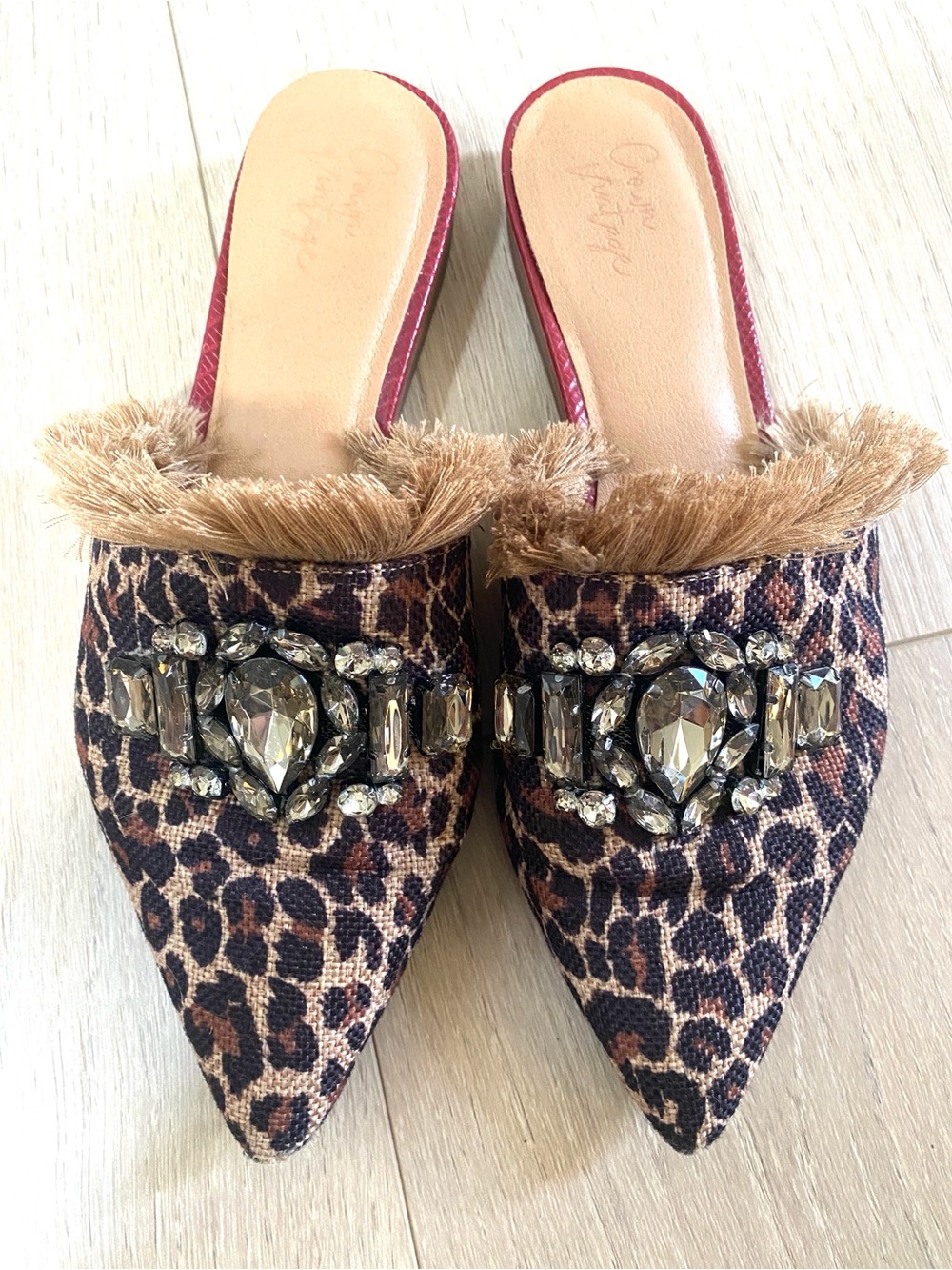 Crown Vintage Leopard Mules Flats Jeweled Fringe Sz 8 - Picture 2 of 4